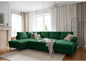 Sötétzöld kordbársony kinyitható sarokkanapé (bal oldali) Lofty Lilly – Miuform