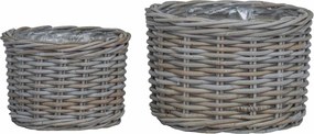 vidaXL Virágcserép kosár tárolóval 2 pcs Szürke Kubu rattán