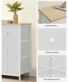 Tároló szekrény hat fiókkal, ruhás szekrény, fehér és tölgy 80x30x85cm