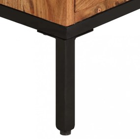 mézbarna és szürke tömör akácfa TV-szekrény 110 x 30 x 50 cm
