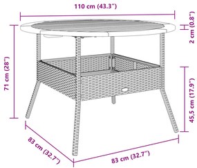 fekete polyrattan kerti asztal akácfa lappal Ø110 x 71 cm