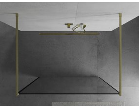 Mexen Kioto, Walk-In zuhany paraván 110 x 200 cm, 8 mm üveg fekete mintás, arany matt profil, 800-110-002-55-70