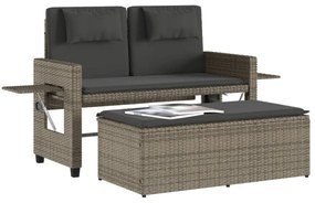 szürke polyrattan dönthető kerti pad párnával