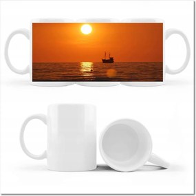 Naplemente fényképes bögre hajóval