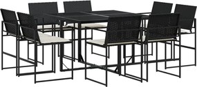 vidaXL 9 részes fekete polyrattan kerti étkezőgarnitúra párnákkal