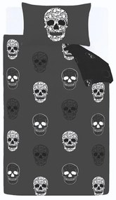 Sötétszürke egyszemélyes gyerek ágyneműhuzat 135x200 cm Skulls – Catherine Lansfield