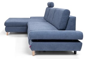 AVESTA ággyá nyitható kárpitozott L-alakú sarokkanapé tárolóval, balos, kék