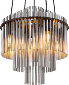 Globo 15698H2 Függőlámpa, fém fekete matt, füstszínű üvegrudak, kábel PVC fekete, magasság rövidíthető, ø: 400mm, M: 1200mm, 5x E14 40W 230V izzók nélkül