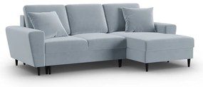 Világoskék bársony kinyitható tárolóhelyes sarokkanapé (jobb oldali-heverő résszel) Kyoto – Cosmopolitan Design