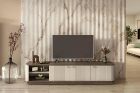 Vesper 3D TV-szekrény 187 cm talapzaton - kasmír / dió / arany fogantyúk