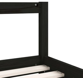 fekete tömör fenyőfa gyerekágykeret fiókokkal 80 x 200 cm