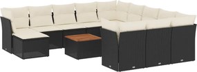 vidaXL 13 részes fekete polyrattan kerti ülőgarnitúra párnákkal