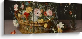 Kép - Jan Brueghel the Elder, Flowers in a Basket and a Vase, reprodukciók (órával) (90x30 cm)