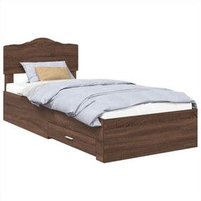 vidaXL Ágykeret fejtámlával fiókkal Barna Tölgy 70 x 190 cm Faanyag