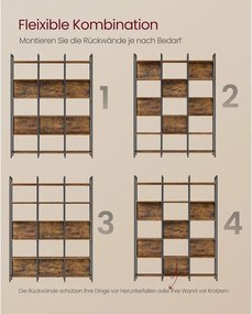 VASAGLE könyvespolc, állópolc 6 nyitott polcszinttel 24x128x187,1 cm, vintage barna–tintafekete