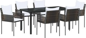 vidaXL Kert étkező szett 7 pcs Barna és fekete PE Rattan