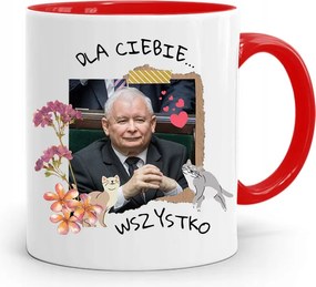 Piros Vicces Bögre Jaroslaw Kaczynski fényképes nyomattal