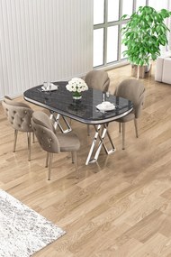 Zae étkezőgarnitúra, fekete márvány-króm, 168 cm – TR240CHR3080