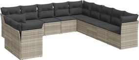 vidaXL 11 részes világosszürke polyrattan kerti ülőgarnitúra párnákkal