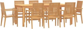 vidaXL 9 részes tömör tíkfa kerti étkezőgarnitúra