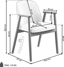 MAZZONI EXPORT RODERIC Barna Taupe (Monza 40)/füstölt lakkozott tölgyfa váz (dió árnyalat) - RETRO FA SZÉK BOUCLÉ  NAPPALIBA ÉTKEZŐBE KONYHÁBA