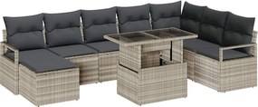 vidaXL Kerti Kanapé Szett tárolóval 9 pcs Világosszürke Poli rattan