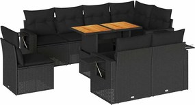 vidaXL 9 részes fekete polyrattan kerti ülőgarnitúra párnákkal