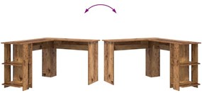 vidaXL Sarokíróasztal polcokkal Öreg fa 140 x 113,5 x 75 cm Faanyag