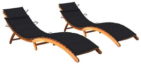 2 db tömör akácfa napozóágy párnákkal