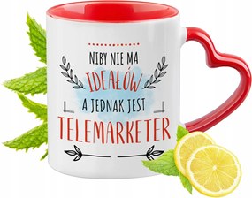 Telemarketinges bögre Piros, szív alakú füllel Ajándék