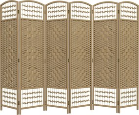 HOMCOM 6-paneles szobaelválasztó 240x170 cm-es, hajtható szobaelválasztó papírszál és fa keret díszítéssel, természetes | Aosom