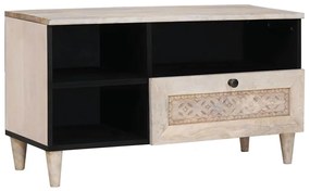 TV szekrény fiókkal Fehér 80 x 33 x 46 cm tömör mangófa
