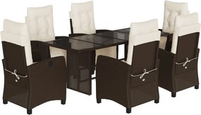 vidaXL 7-részes barna polyrattan kerti étkezőgarnitúra párnával