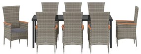 9 Részes Kerti Étkező Szett Párnákkal Szürke Poli Rattan
