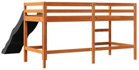barna tömör fenyőfa gyerek-galériaágy matrac nélkül 90 x 200 cm