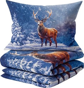 3D Pamut ágyneműhuzat FROSTED DEER kék + párnahuzat 40x50 cm ingyenes Ágyneműhuzat mérete: 70 x 90 cm | 140 x 200 cm