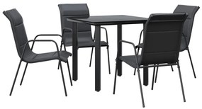 vidaXL 5 részes fekete acél és textilén kerti étkezőgarnitúra