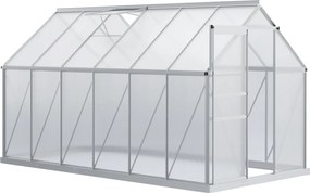 Outsunny Kertiház Polikarbonáttal 7,1 m² - 1,9L x 3,75W x 1,99H Alapzattal, Állítható Tetőablakkal, Tolóajtóval - Ezüst és Átlátszó | Aosom