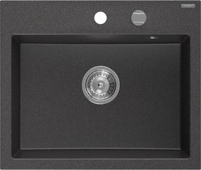 Mexen Oscar egykamrás gránit mosogató 580 x 490 mm, fekete foltos, króm szifon - 6519581000-76