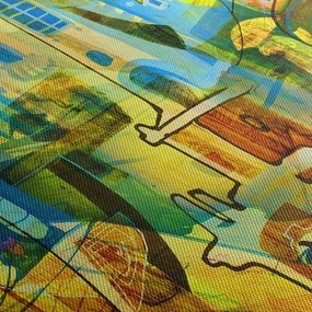 Kép - Építészet, kubista absztrakció (órával) (90x30 cm)