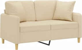 vidaXL 2 személyes krémszínű szövet kanapé díszpárnákkal 120 cm