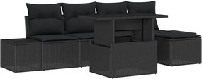 vidaXL Kerti Kanapé Szett párnával tárolóval 6 pcs Fekete polirattan