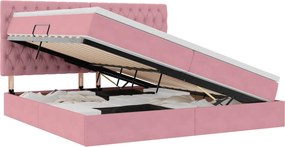 vidaXL Ágy tárolóval és matraccal Rózsaszín 200 x 200 cm Bársony