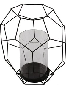 Gyertyatartó Fém Üveg Fekete 24cm teamécses loft stílus nappaliba