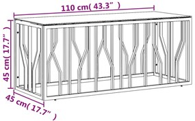 aranyszínű üveg és rozsdamentes acél dohányzóasztal 110x45x45cm