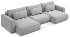 Világosszürke bársony kinyitható-tárolóhelyes (U alakú) sarokkanapé Kapua – Makamii