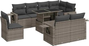 vidaXL 9 részes szürke polyrattan kerti ülőgarnitúra párnákkal