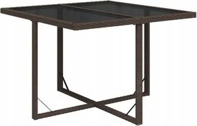 Kerti Asztal, barna, 109x107x74 cm, polirattan és üveg