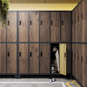 Pléh öltözőszekrény lábakon, 10 rekeszes BARTEK, 1360 x 1720 x 450 mm, Eco Design: antracit/ dió