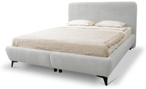 Világosszürke kárpitozott ágyneműtartós franciaágy ágyráccsal 180x200 cm Makapu – Makamii